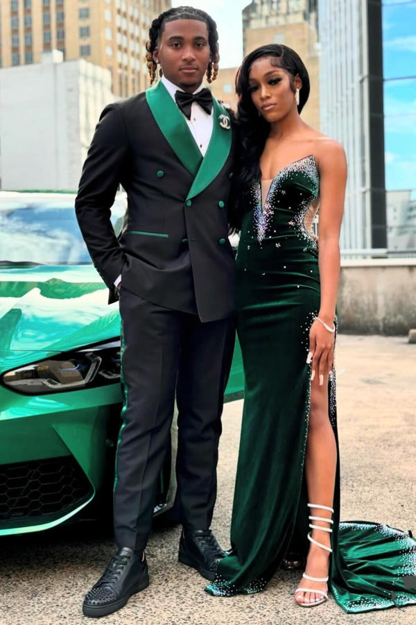 Newest Dark Green Velvet Sweetheart Side Slit Prom Dress with Beads