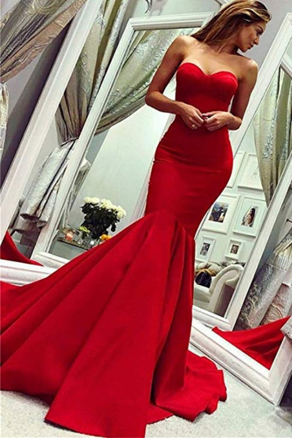 Simple Hot Red Sweetheart Mermaid Sexy Evening Dress