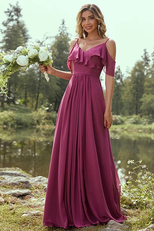 Fuchsia Chiffon Spaghetti Straps A-Line Bridesmaid Dresses