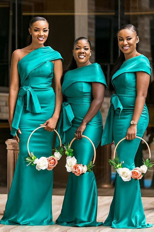 Trendy Jade Green One Shoulder Mermaid Ruffles Bridesmaid Dresses