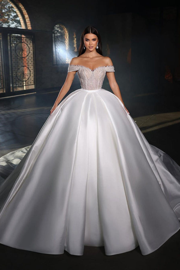 Off The Shoulder Beadings Ball Gown Princess Wedding Dress