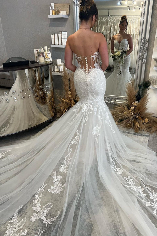 Sexy Sweetheart Backless Mermaid Lace Appliques Wedding Dress