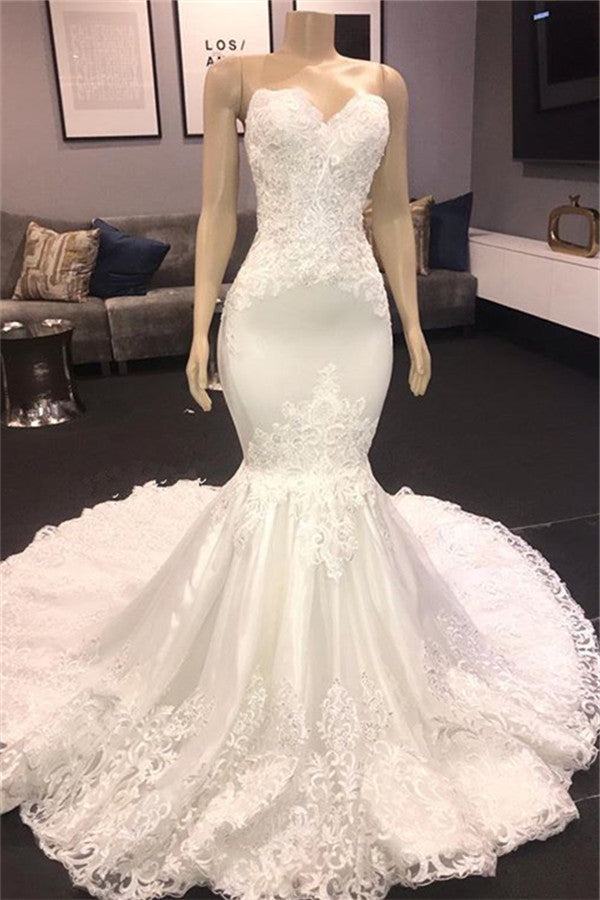 Sweetheart Sexy Open Back Skintight Mermaid Lace Wedding Dress