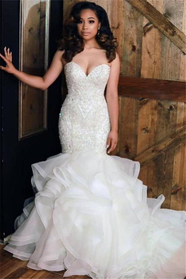 Adele Sweetheart Mermaid Ruffled Tulle Sexy Wedding Dress for Bride