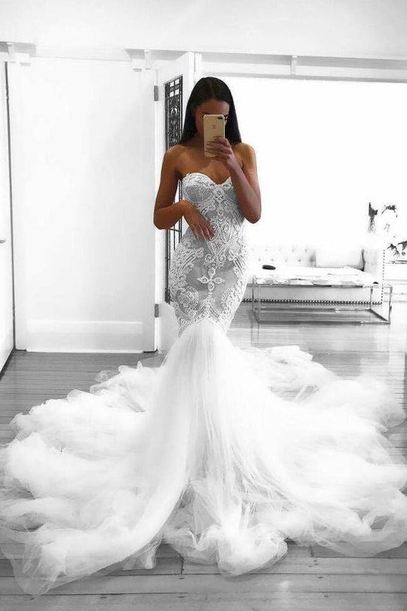 Adora Strapless Sexy Mermaid Tulle Beadings Lace Wedding Dress Bride