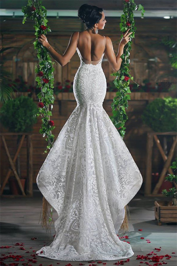 Agatha Backless Mermaid Sexy V-neck Lace Bridal Gowns for Wedding