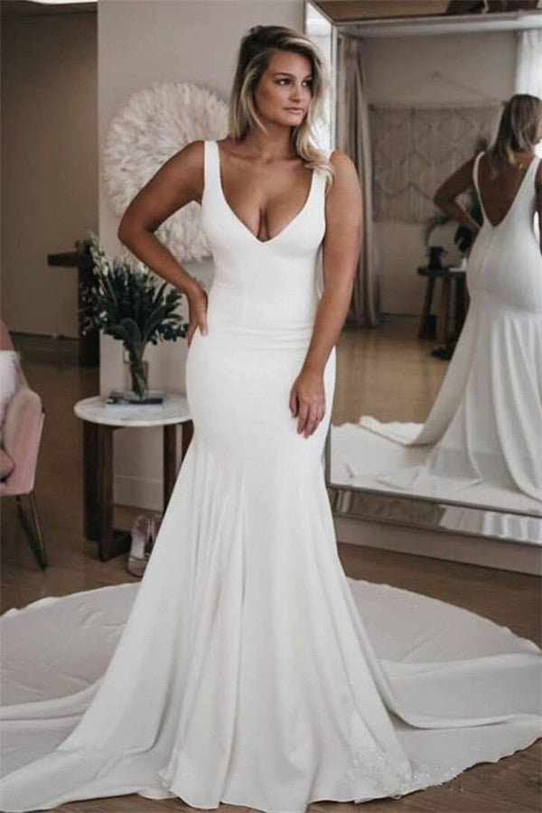 Alberta Simple Open Back Straps Mermaid Cheap Wedding Dress