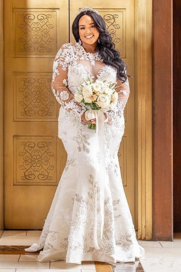 Alison Long Sleeve Lace Appliqués Mermaid Plus Size Wedding Dress