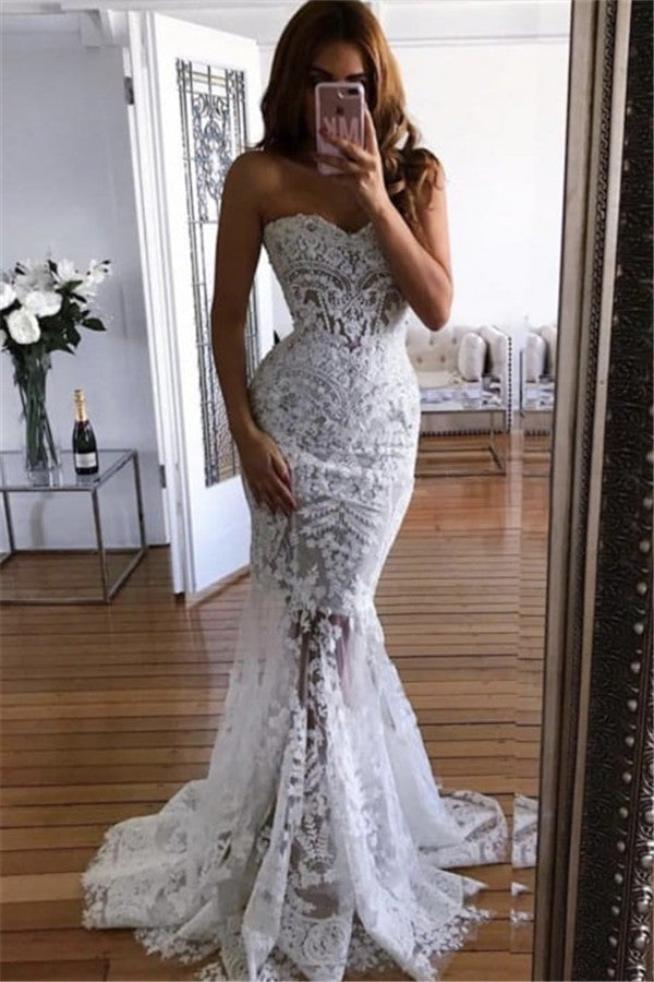 Annabelle Mermaid Sexy Strapless Lace Bridal Wedding Dress for Beach