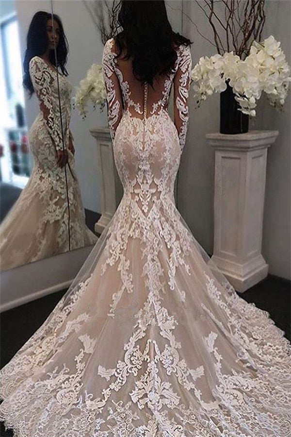 Antonia Vintage Long Sleeve Lace Mermaid Bridal Dress for Wedding