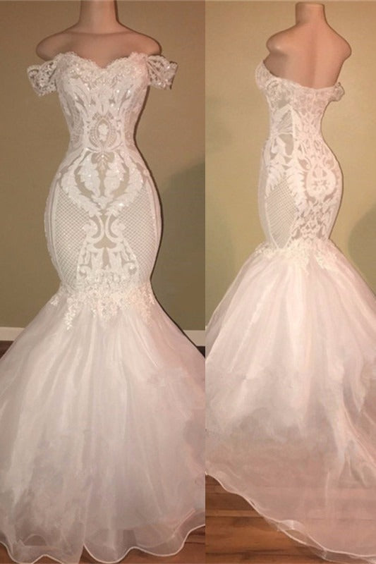 Sexy Off The Shoulder Mermaid Appliques Bridal Wedding Dress