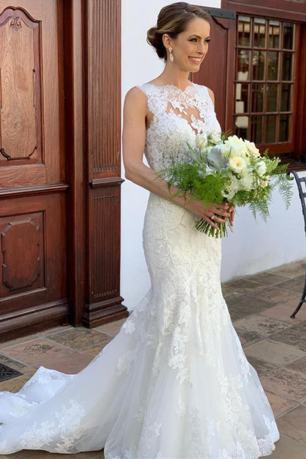 Irregular Lace Sleeveless Mermaid Court Train Wedding Dress