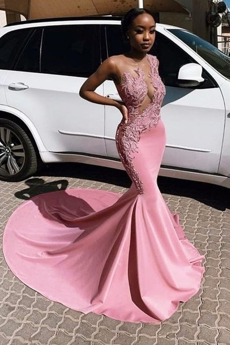 Sexy Mermaid Appliques Mermaid Sheer Tulle Sleeveless Prom Dresses