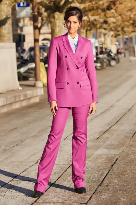 Fuchsia Double Breasted Notched Lapel Cool Women Suits