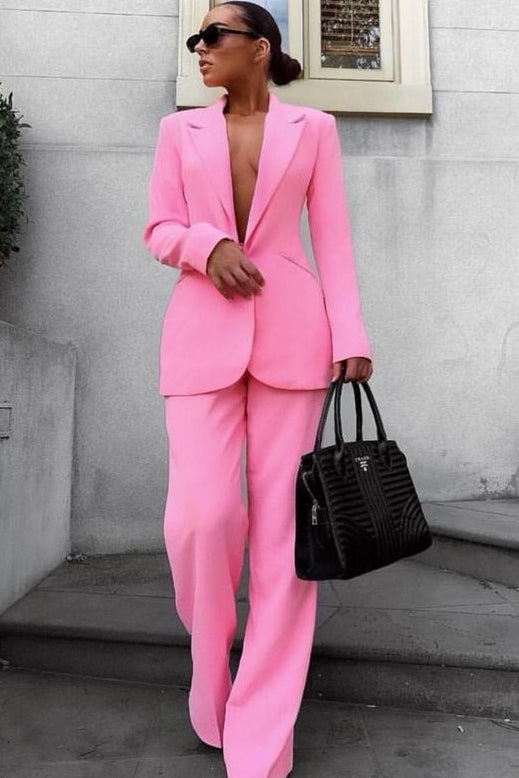 Sexy Pink Slim Fit Peaked Lapel One Button Women Suits