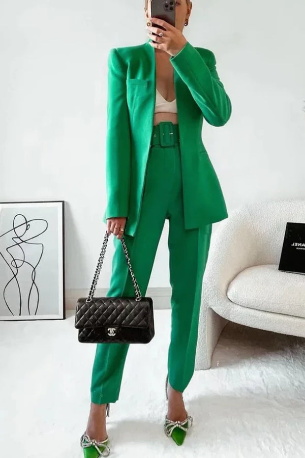 Stylish Green Two Pieces Slim Fit Women Suits