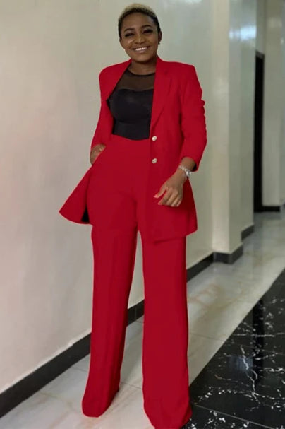 Stylish Red Notched Lapel Two Pieces Women Suits